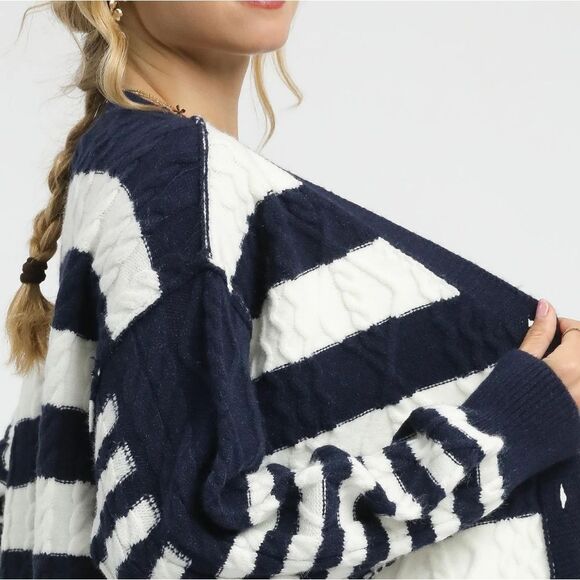 NEW! ⭐️ Umgee USA Umgee Cable-Knit Stripe Button-Up Cardigan size Large - Picture 5 of 6